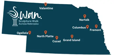 Organizer logo for Sculpture Walk Across Nebraska (SWAN) 2027–28 — eight-community outdoor exhibition